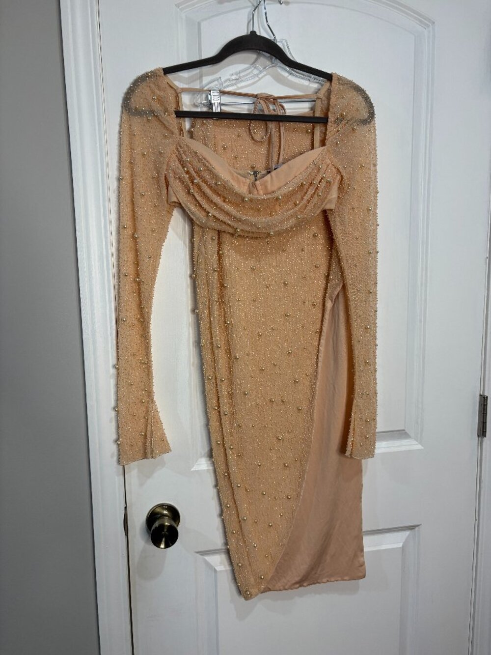 Oh Polly Champagne/Tan Embellished Two Piece Midi Set Size 2